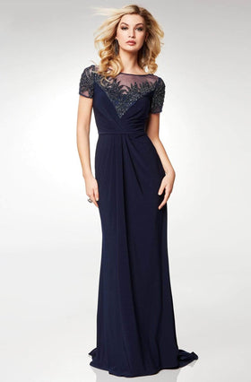Clarisse M6532 Formal Sheath Illusion Beaded Floor-Length Jersey Dress