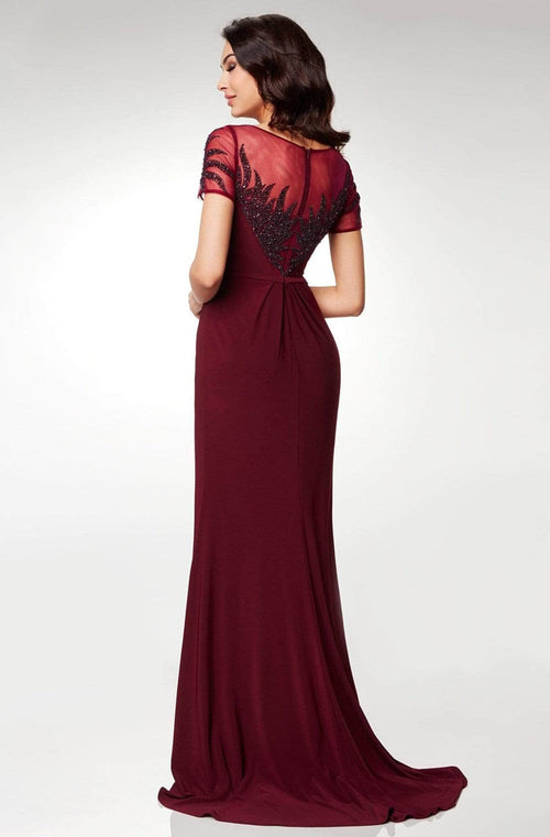 Clarisse M6532 Formal Sheath Illusion Beaded Floor-Length Jersey Dress