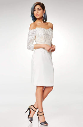 Clarisse M6566 Prom Sheath Off-Shoulder Lace Floor-Length Satin Dress