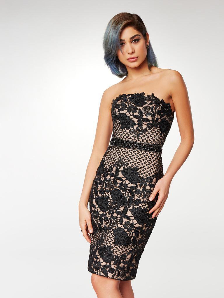 black nude lace dress Sheath Strapless Beaded Lace Floor-Length Lace Dress M6571 by Clarisse 20 / Black/Nude