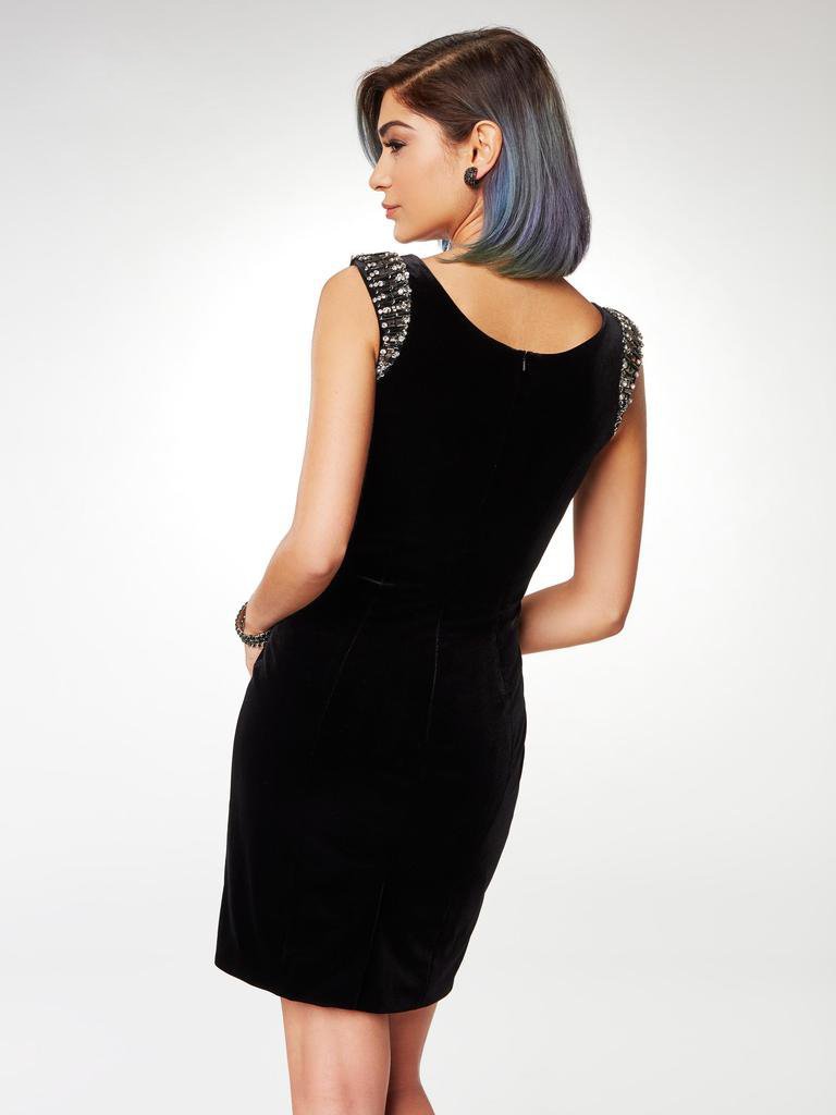 Clarisse - M6576 Crystal Beaded Velvet Sheath Dress Special Occasion Dress 6 / Black