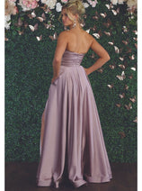 May Queen MQ1846 Strapless A-Line Classy Bridesmaid Satin Dress