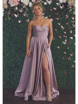 May Queen MQ1846 Strapless A-Line Classy Bridesmaid Satin Dress