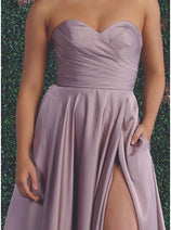 May Queen MQ1846 Strapless A-Line Classy Bridesmaid Satin Dress