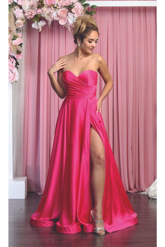 Classy Bridesmaid Satin Dress - FUCHSIA / 4