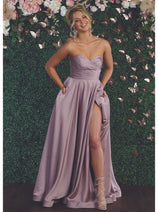 May Queen MQ1846 Strapless A-Line Classy Bridesmaid Satin Dress