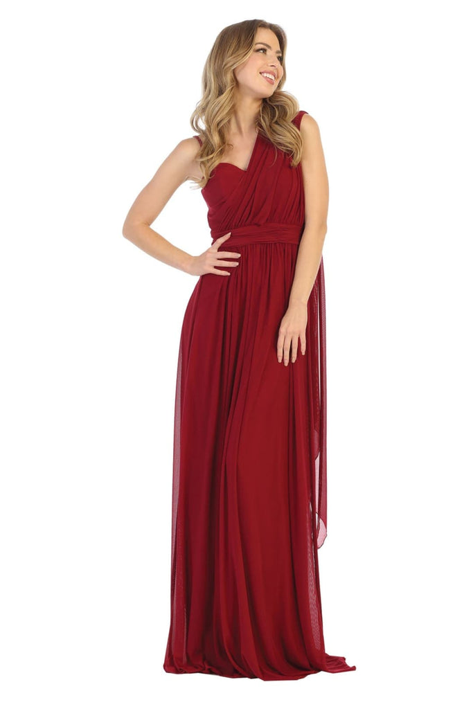 Classy Bridesmaids Long Simple Dress And Plus Size - BURGUNDY / 4