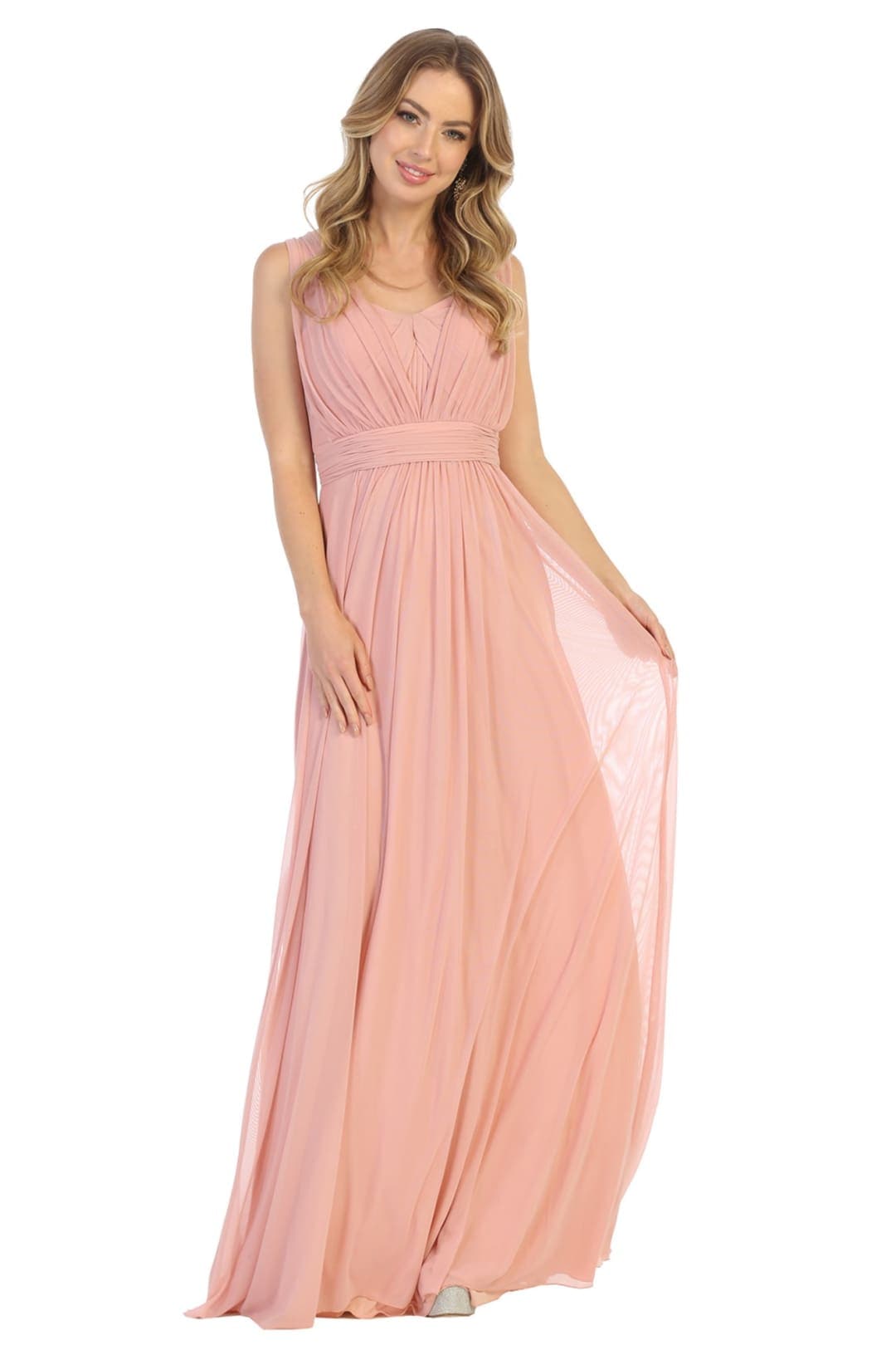 Classy Bridesmaids Long Simple Dress And Plus Size - DUSTY ROSE / 4