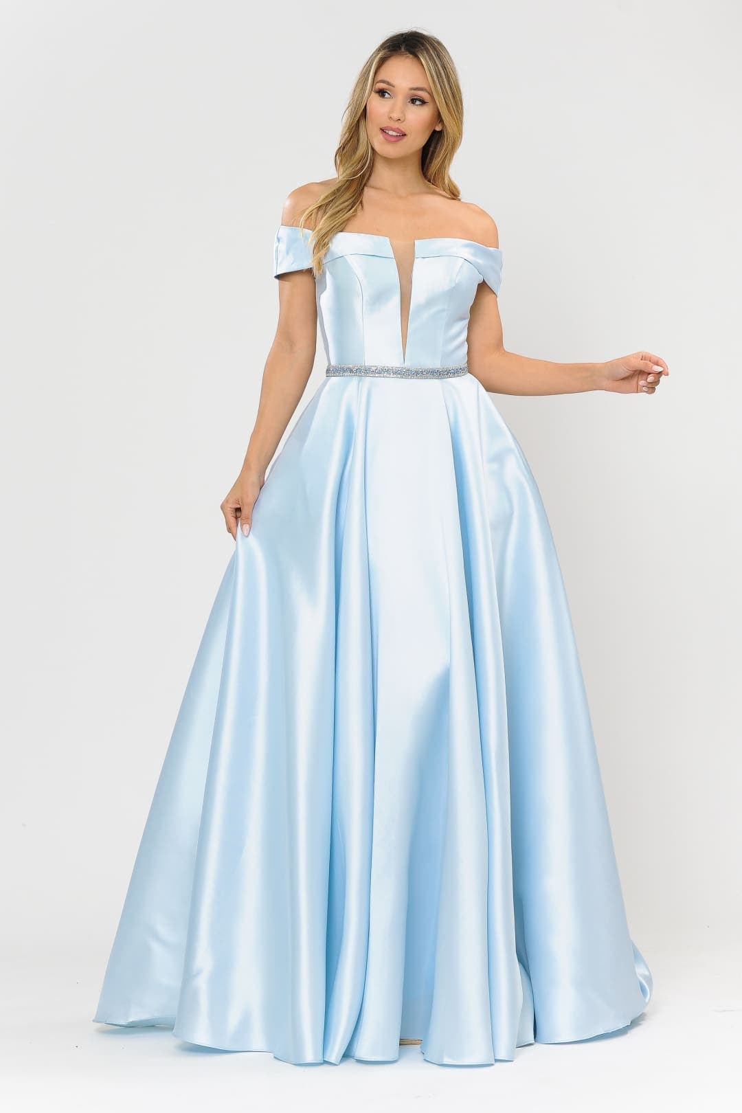 Classy Prom Off The Shoulder Dresses - BLUE / XS