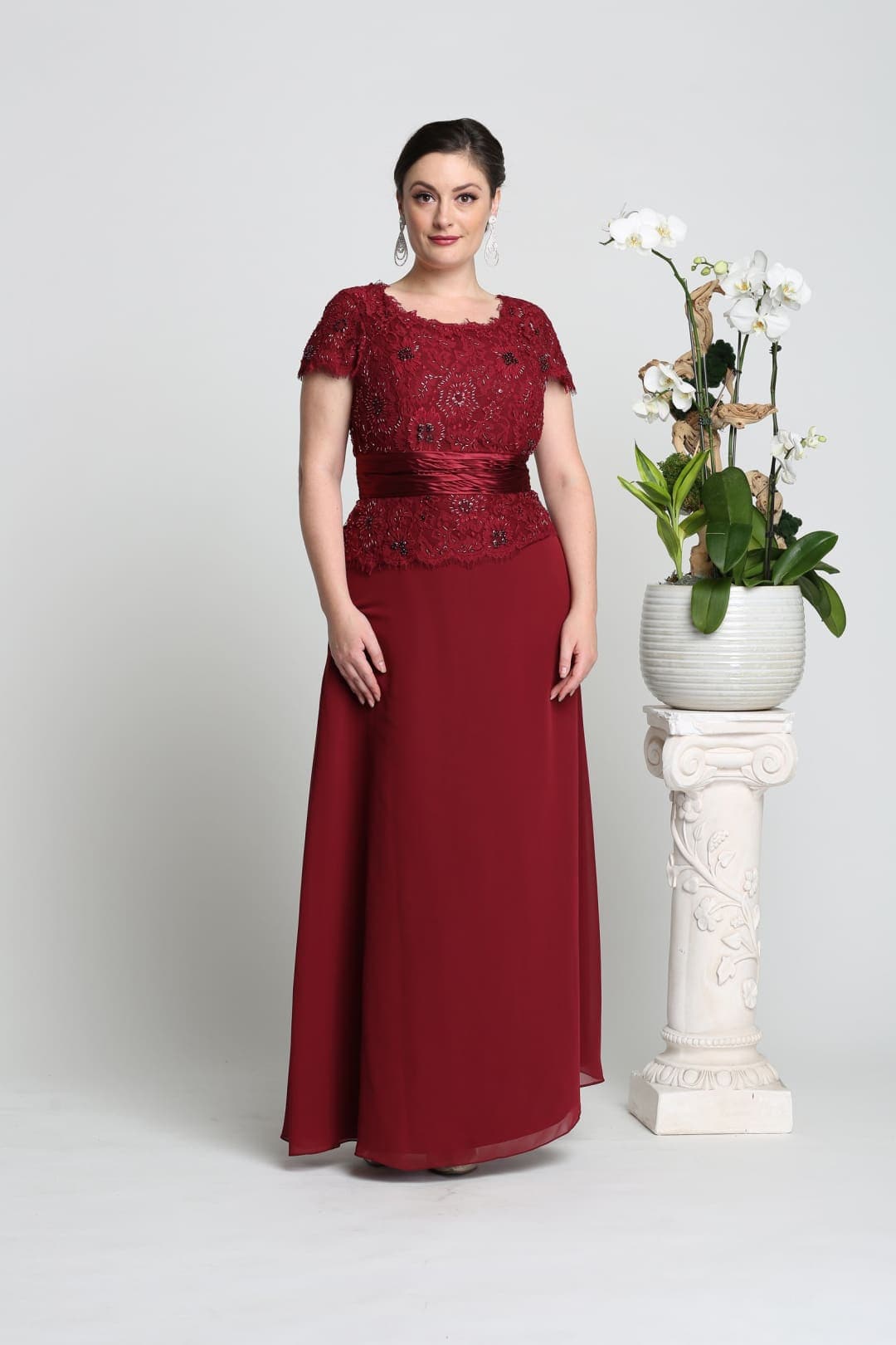 Classy Short Sleeve Mother OF the Bride Dress - Burgundy / M