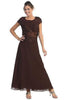 Classy Short Sleeve Mother OF the Bride Dress - Brown / M