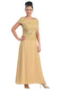 Classy Short Sleeve Mother OF the Bride Dress - Gold / L