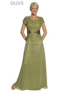 Classy Short Sleeve Mother OF the Bride Dress - Olive / L