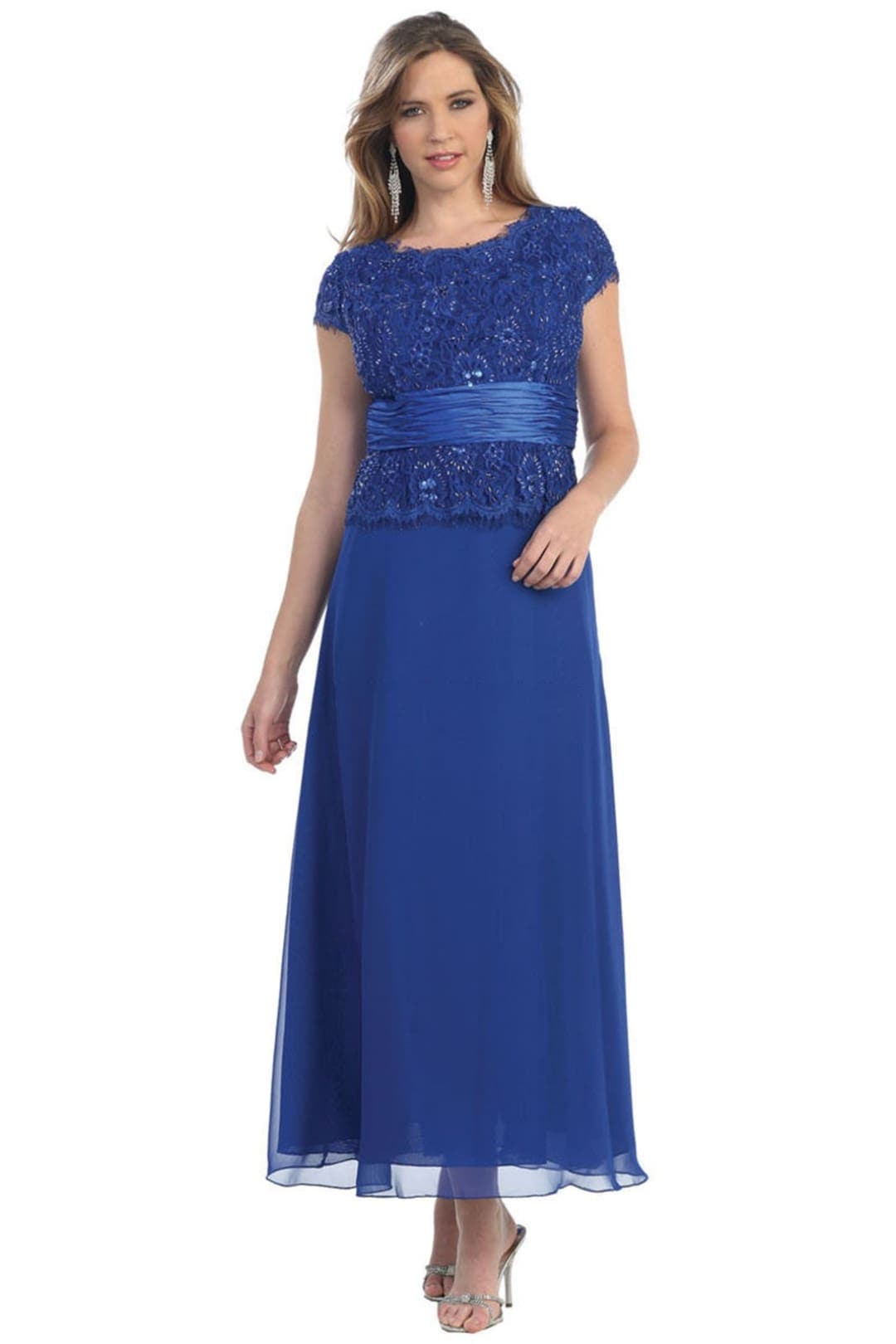 Classy Short Sleeve Mother OF the Bride Dress - Royal Blue / M