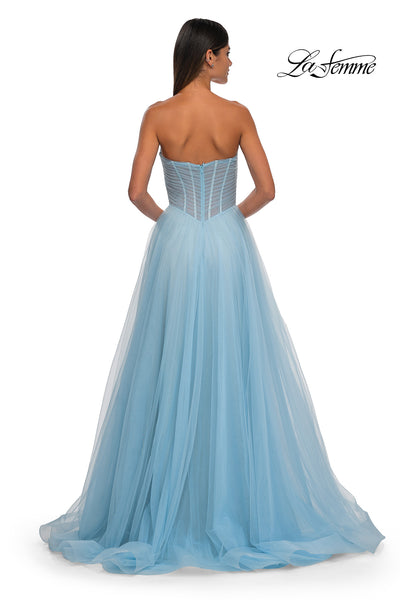 La Femme 32789 Criss Cross Ruched Bodice A-Line Prom Gown