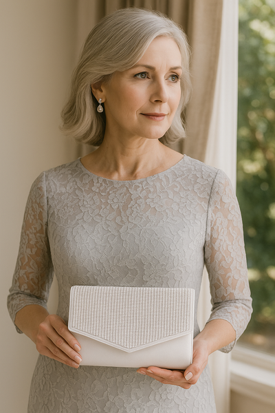 Bolso de mano tipo sobre con tachuelas de diamantes de imitación para la madre de la novia