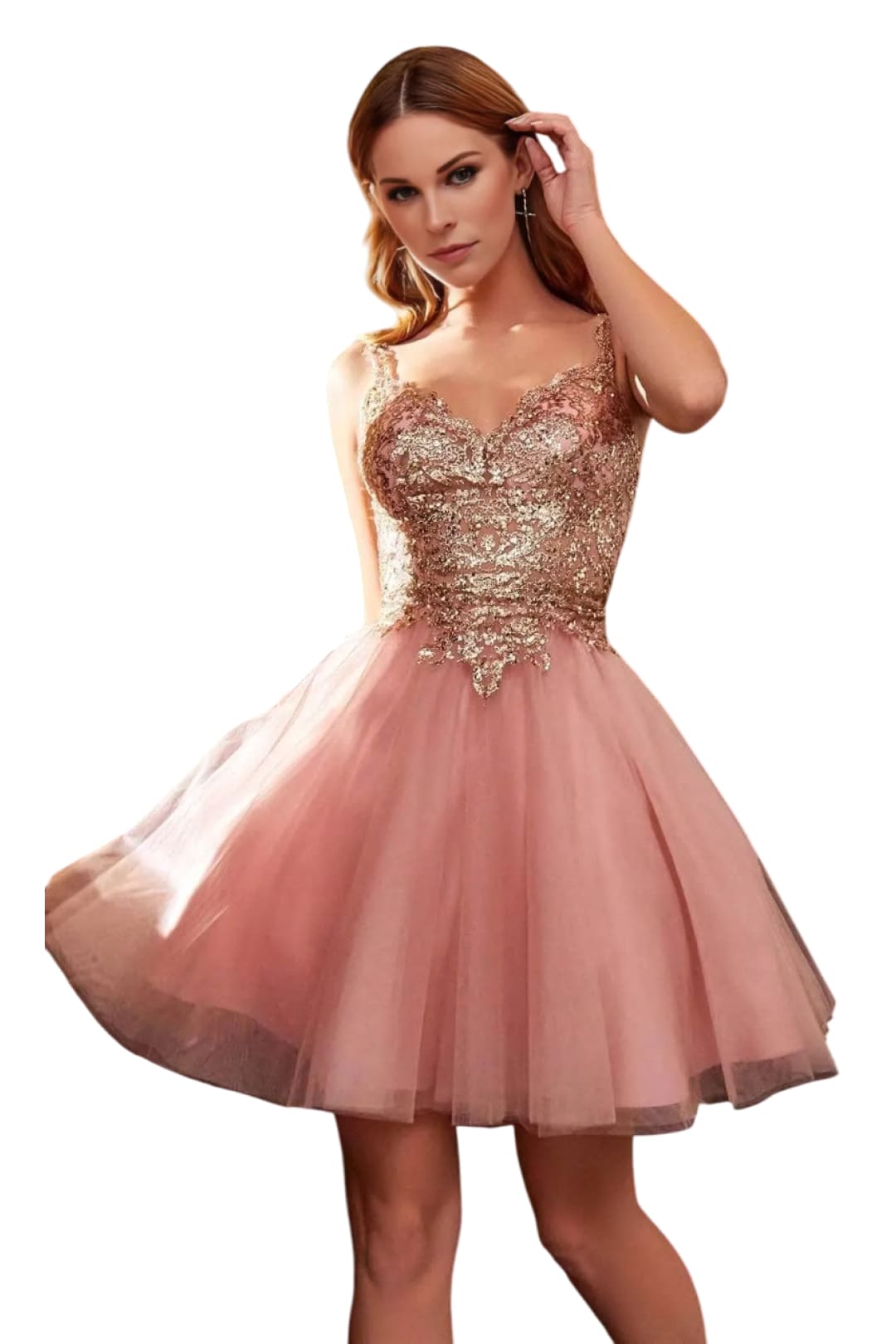 Cocktail Dress 2025 Adorned V-Neck A-Line Party Gown - Mauve / XS - Prom