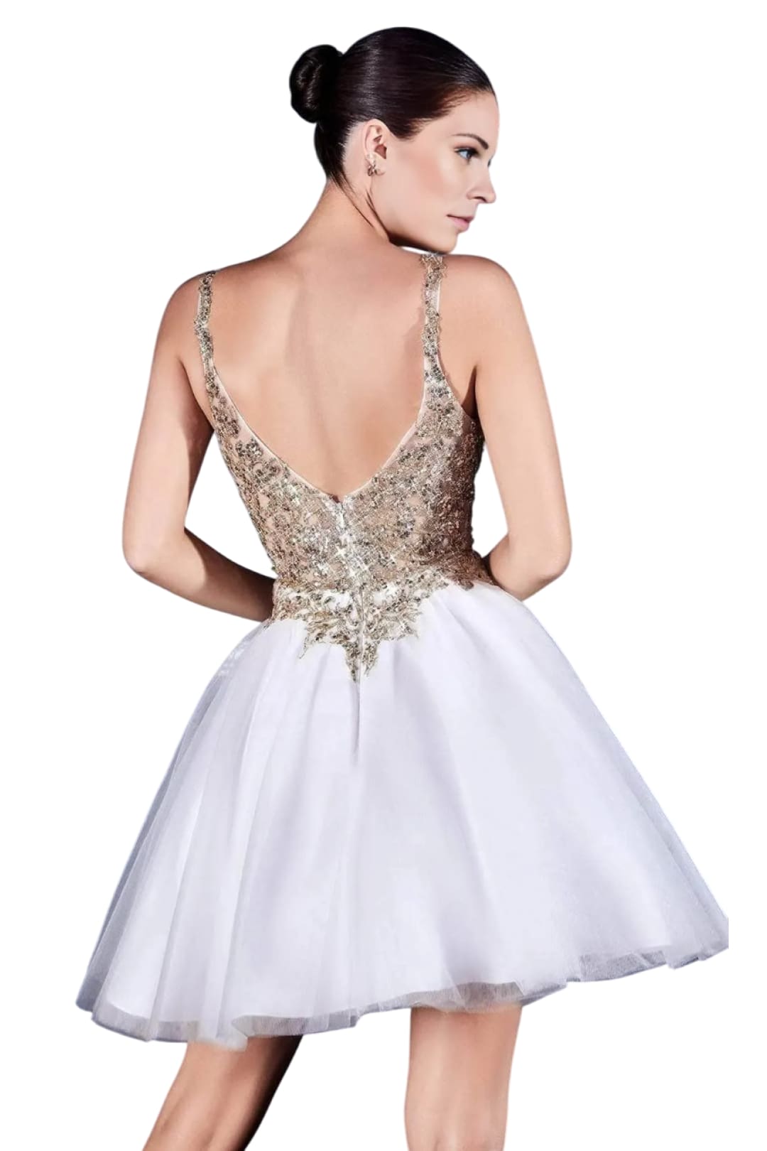 Cocktail Dress 2025 Adorned V-Neck A-Line Party Gown - Off White-Gold / XS - Prom