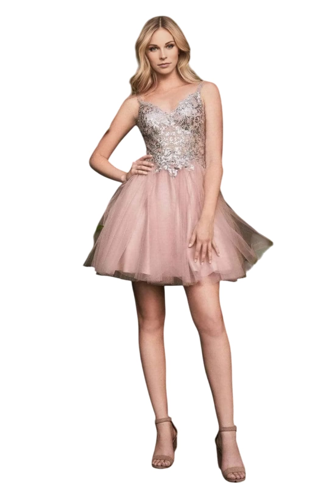 Cocktail Dress 2025 Adorned V-Neck A-Line Party Gown - Rose Gold / XS - Prom