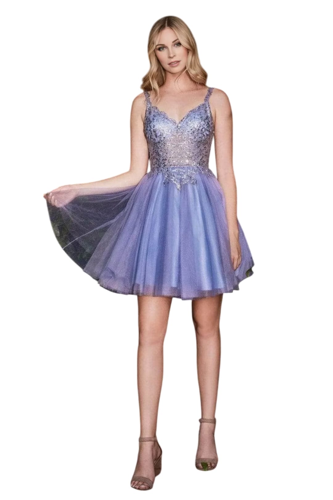 Cocktail Dress 2025 Adorned V-Neck A-Line Party Gown - Smoky Blue / XS - Prom