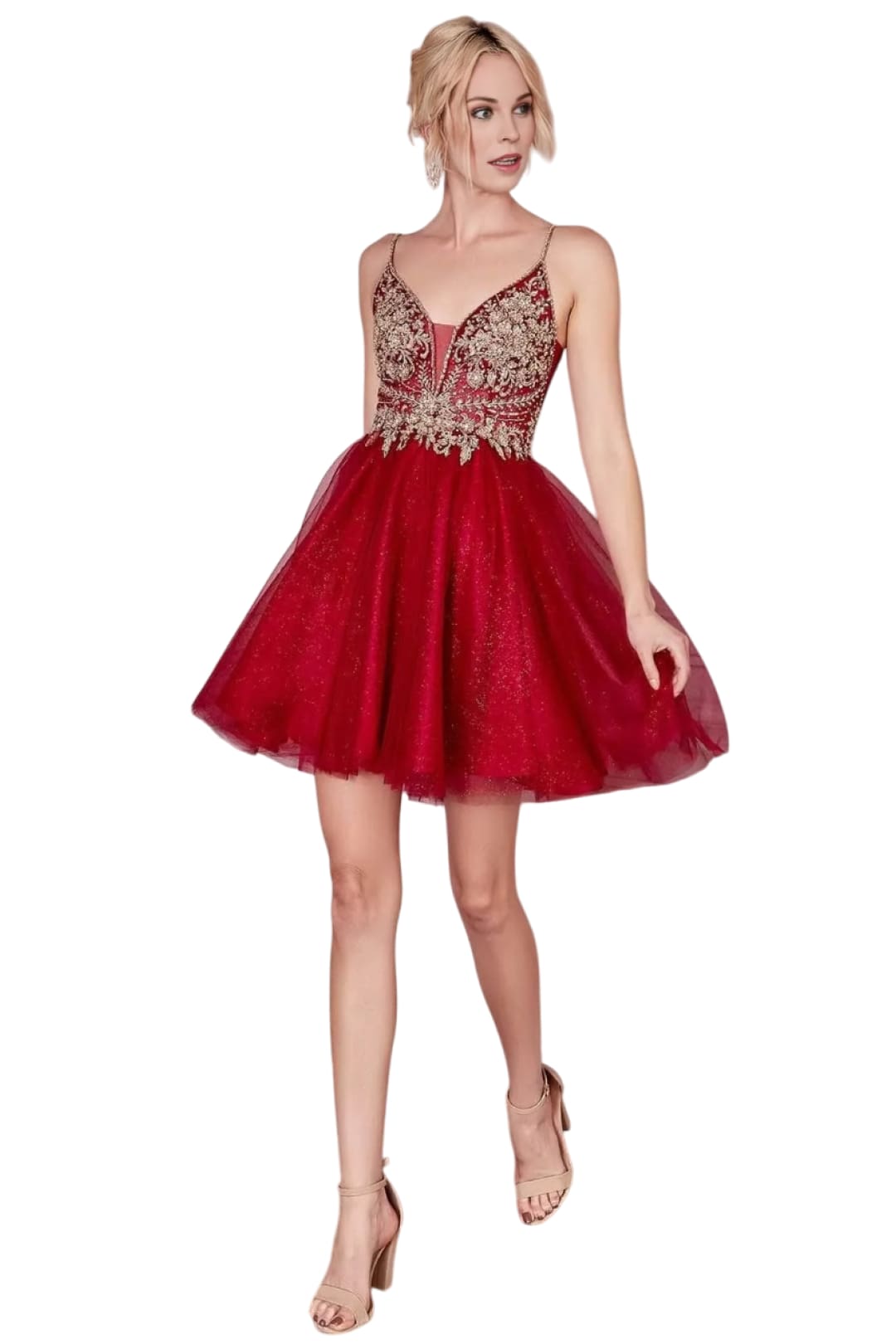 Cocktail Dress 2025 Beaded Short Party Gown - Burgundy-Gold / XS - Prom