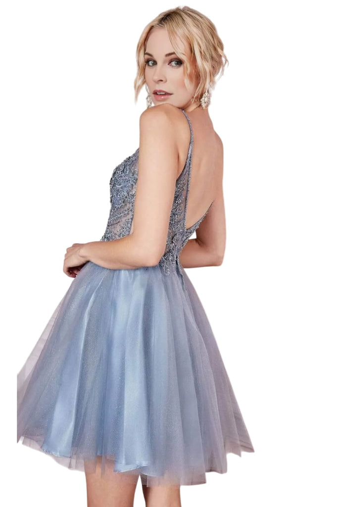 Cocktail Dress 2025 Beaded Short Party Gown - Smoky Blue / M - Prom