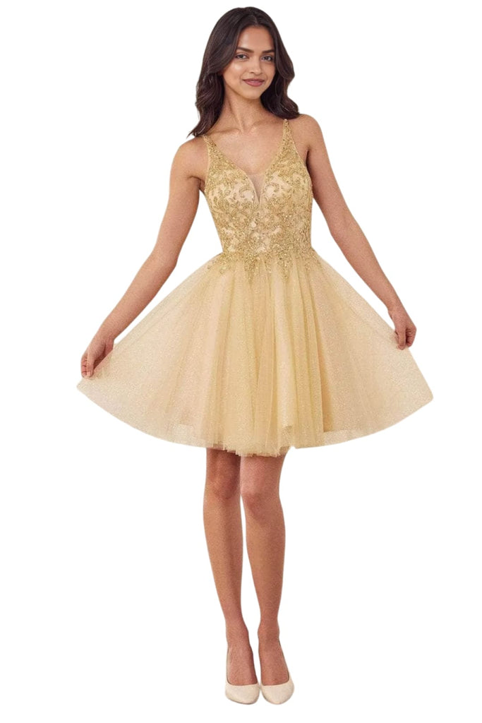 Cocktail Dress 2025 Glitter Tulle Elegant Party Dress - Champagne / XXS - Prom