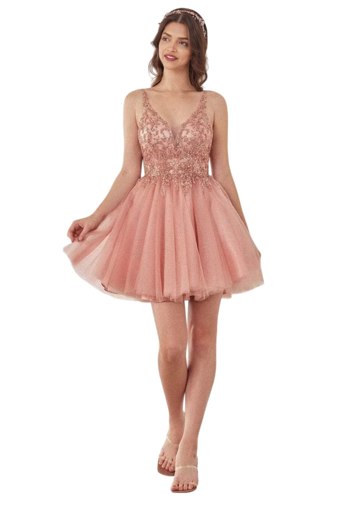 Cocktail Dress 2025 Glitter Tulle Elegant Party Dress - Rose Gold / XXS - Prom