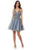 Cocktail Dress 2025 Glitter Tulle Elegant Party Dress - Smoky Blue / XXS - Prom