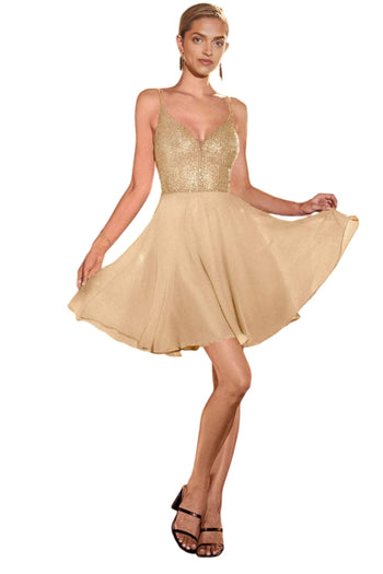 Cocktail Dress 2025 Mid-Thigh A-Line Elegant Party Dress - Champagne / 4 - Prom