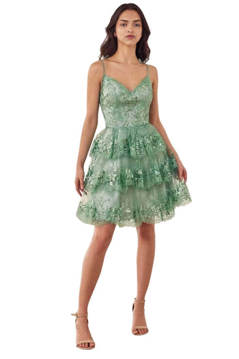 Cocktail Dress 2025 Tiered A-Line Elegant Party Dress - Sage / XXS - Prom