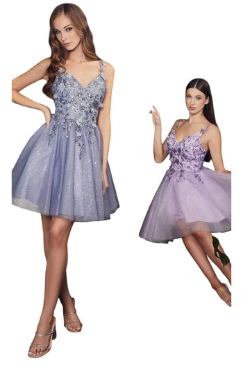 Cocktail Gown 2025 Glitter A-Line Formal Evening Dress - Lavender / XS - Prom
