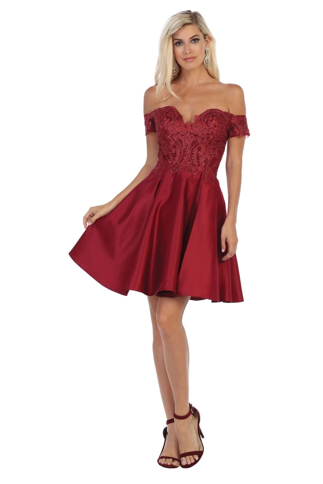 Cocktail Off Shoulder Dress - Burgundy / 4