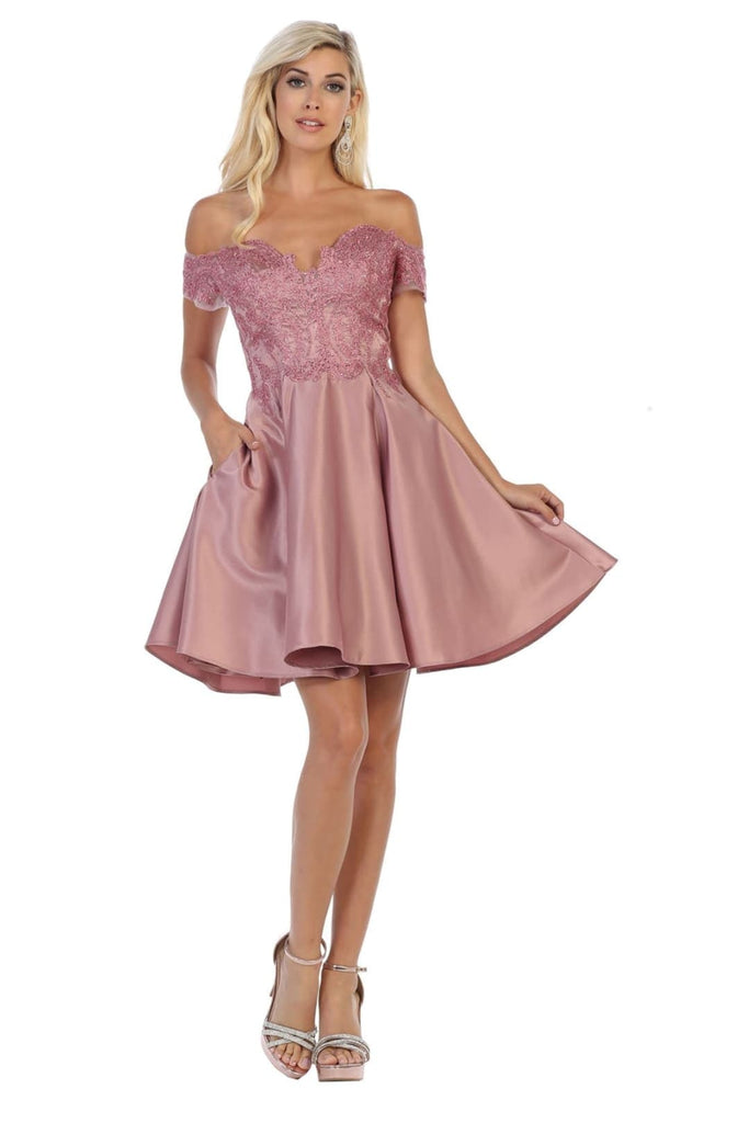 Cocktail Off Shoulder Dress - Mauve / 4