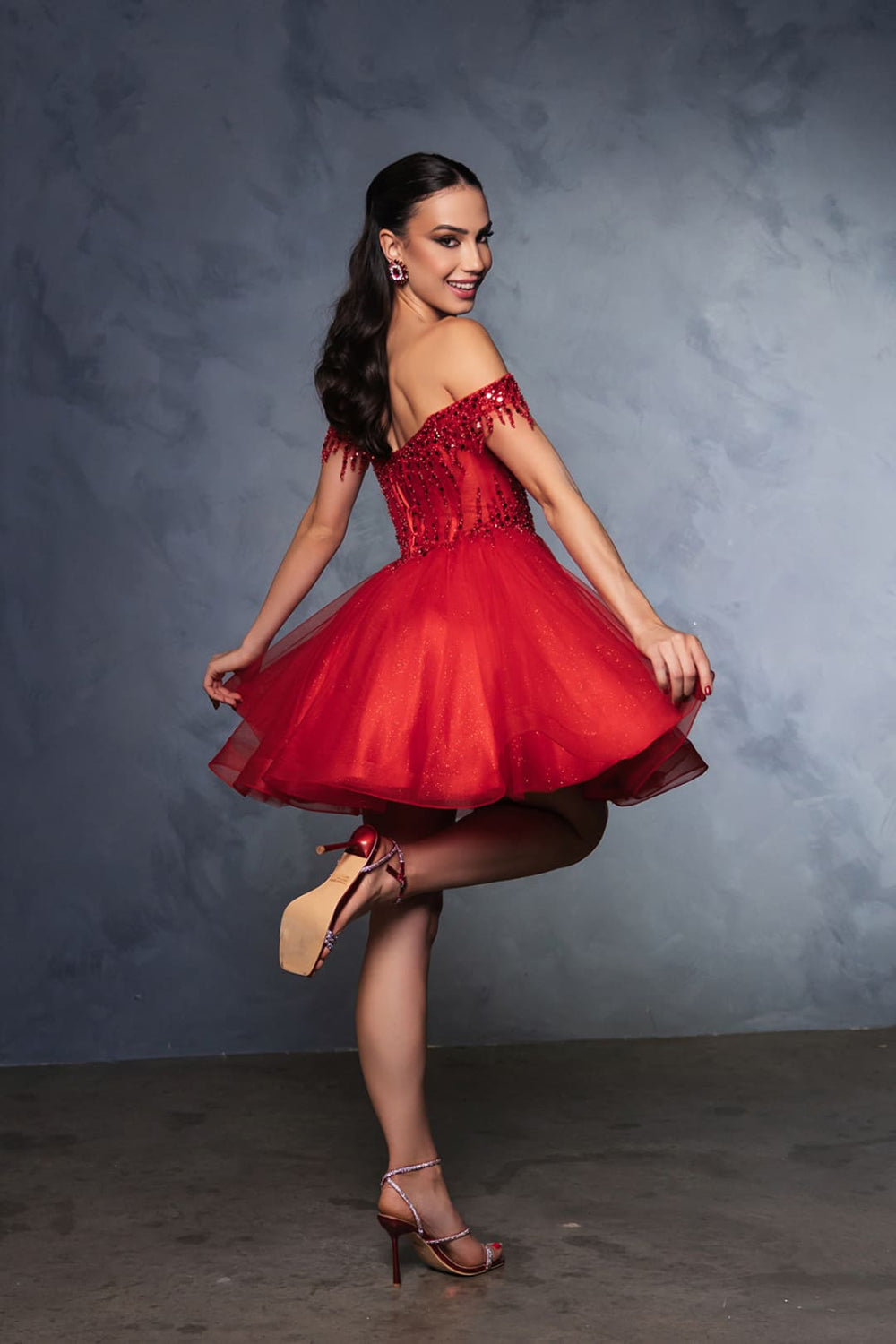 red dress for graduation ceremony Off The Shoulder Tulle Red Prom Dress Graduation Dress