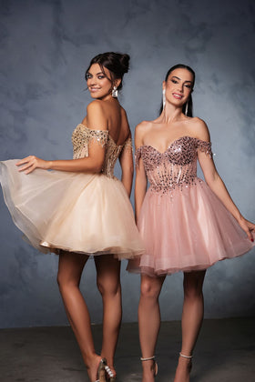 Cocktail Off Shoulder Lace Up Back Hoco Dress By May Queen MQ2129