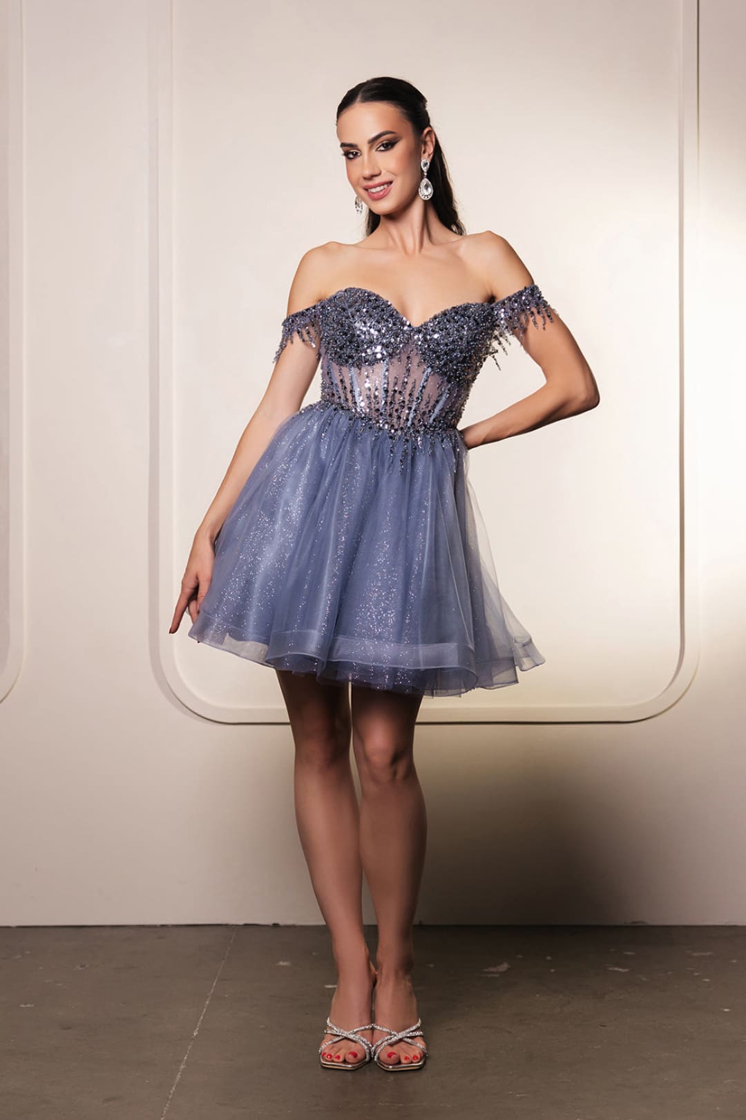 Cocktail Off-shoulder Strapless Graduation Dress By May Queen MQ2129 - DUSTY BLUE / 2 - Dress