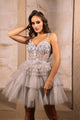 Cocktail Party dress with A Line 3D Floral Applique V-Neck By May Queen MQ2097 - SILVER / 2 - Dress
