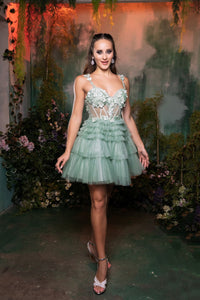 Cocktail Party dress with A Line 3D Floral Applique V-Neck By May Queen MQ2097 - SAGE / 2 - Dress