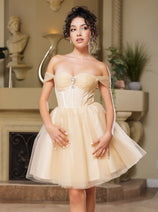 Cocktail Sweetheart Off The Shoulder A-Line Dress By May Queen MQ2159