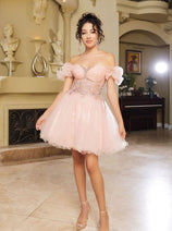 Cocktail Sweetheart Off The Shoulder A-Line Dress By May Queen MQ2159