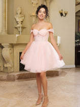 Cocktail Sweetheart Off The Shoulder A-Line Dress By May Queen MQ2159