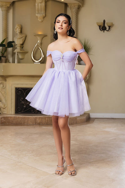 Cocktail Sweetheart Off The Shoulder A-Line Dress By May Queen MQ2159 - Dress