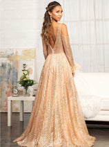 Cold Shoulder Glitter Gown by Elizabeth K GL3041