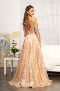 Cold Shoulder Glitter Gown by Elizabeth K GL3041 - Long Formal Dresses