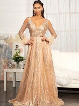 Cold Shoulder Glitter Gown by Elizabeth K GL3041