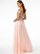 Elizabeth K GL2953 Cold Shoulder Sheer Long Mesh Formal Evening Gown