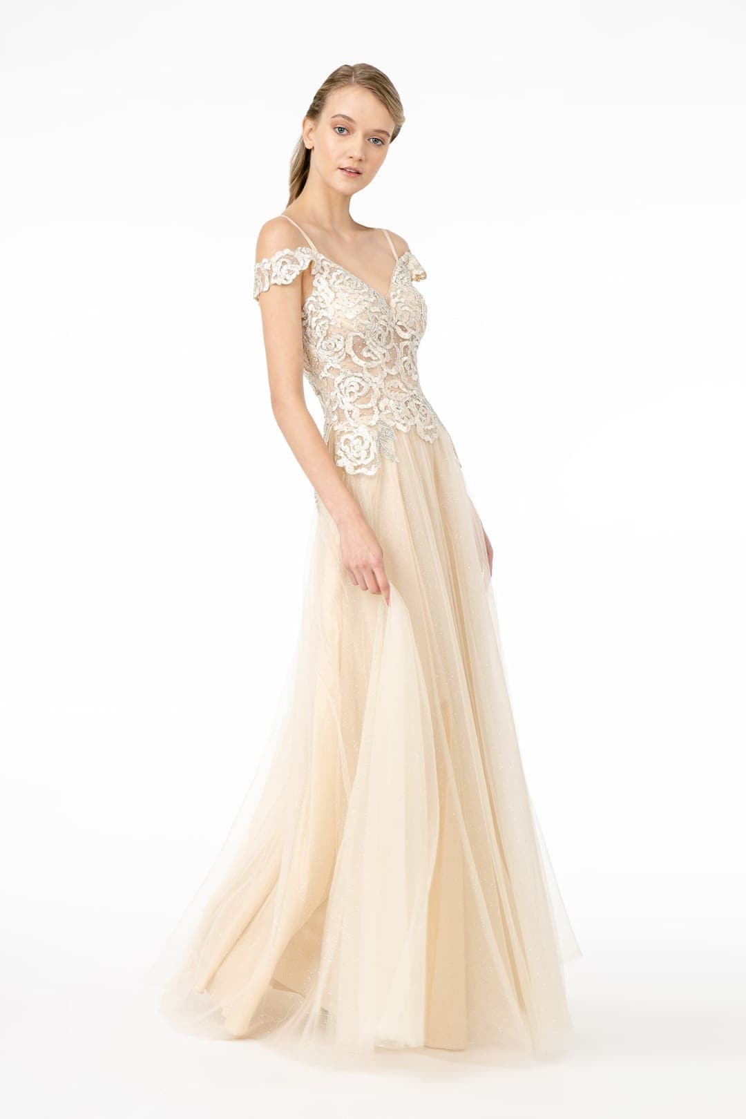A-line Plus Size Evening Gown - CHAMPAGNE / XS