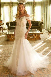 Cold Shoulder Mermaid Bridal Gown by GLS Gloria GL3537 - XS / Off White - Long Formal Dresses