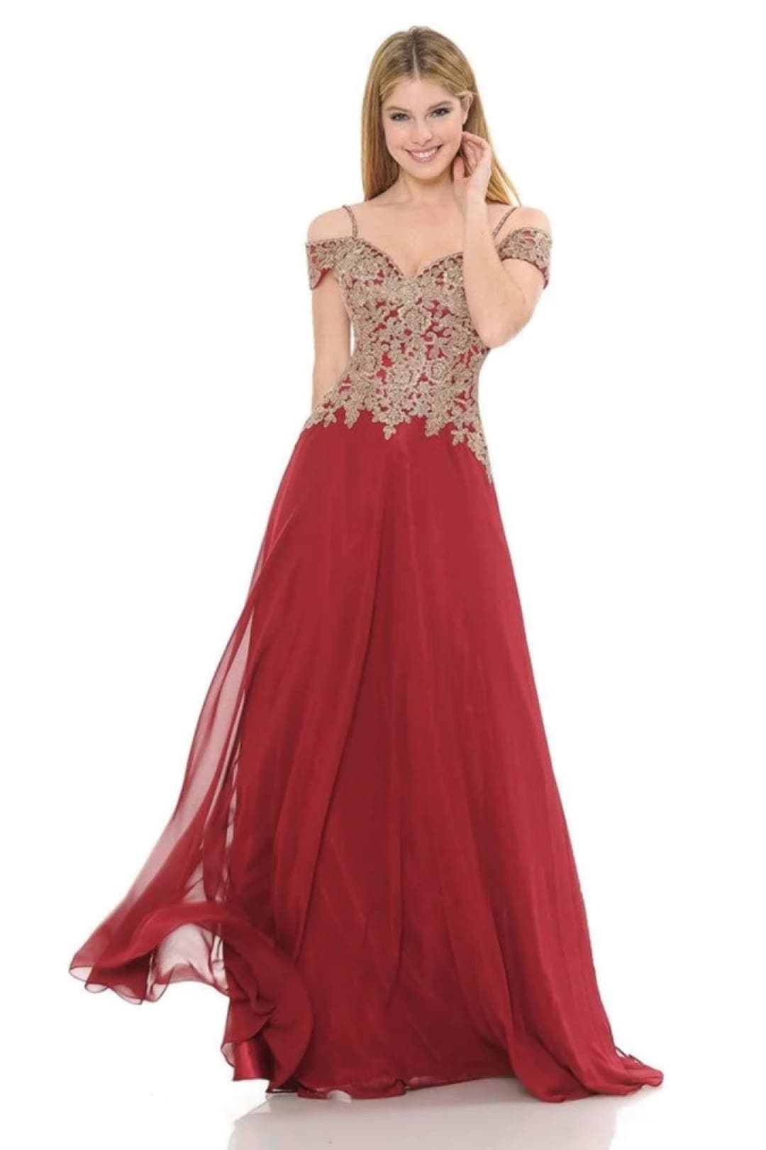 Cold Shoulder Prom Formal Gown - BURGUNDY / XS